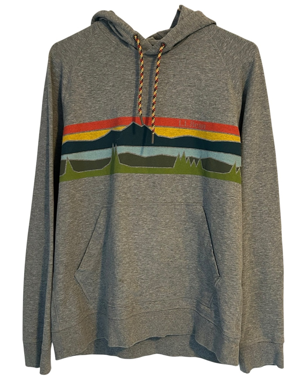 L.L. Bean Men's Gray Hooded Sweatshirt with Mountain Stripe Size M men’s